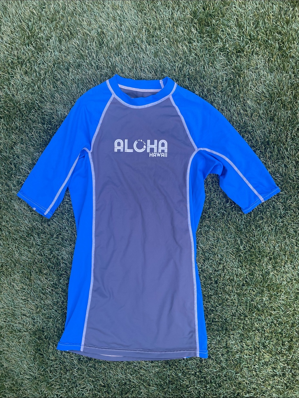 Blue & Gray Short Sleeve Swim Coverup